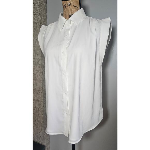 Lulus Chic Candidate White Collared Sleeveless Button-Up Top, Sz M - Picture 6 of 10